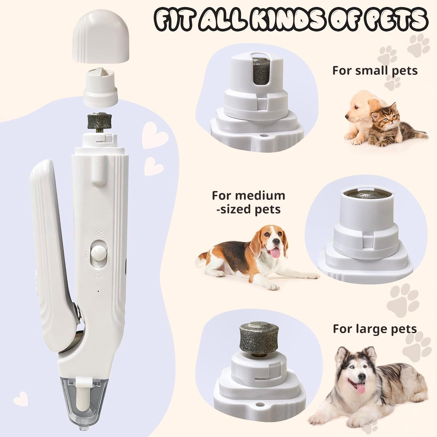 2-In-1 Dog Nail Trimmers & Dog Nail Grinder, Dog Nail Clippers with 2 LED Lights & Safety Guard, USB Rechargeable, Multiple Grinding Methods for Small, Medium, and Large Dogs & Cats (White)