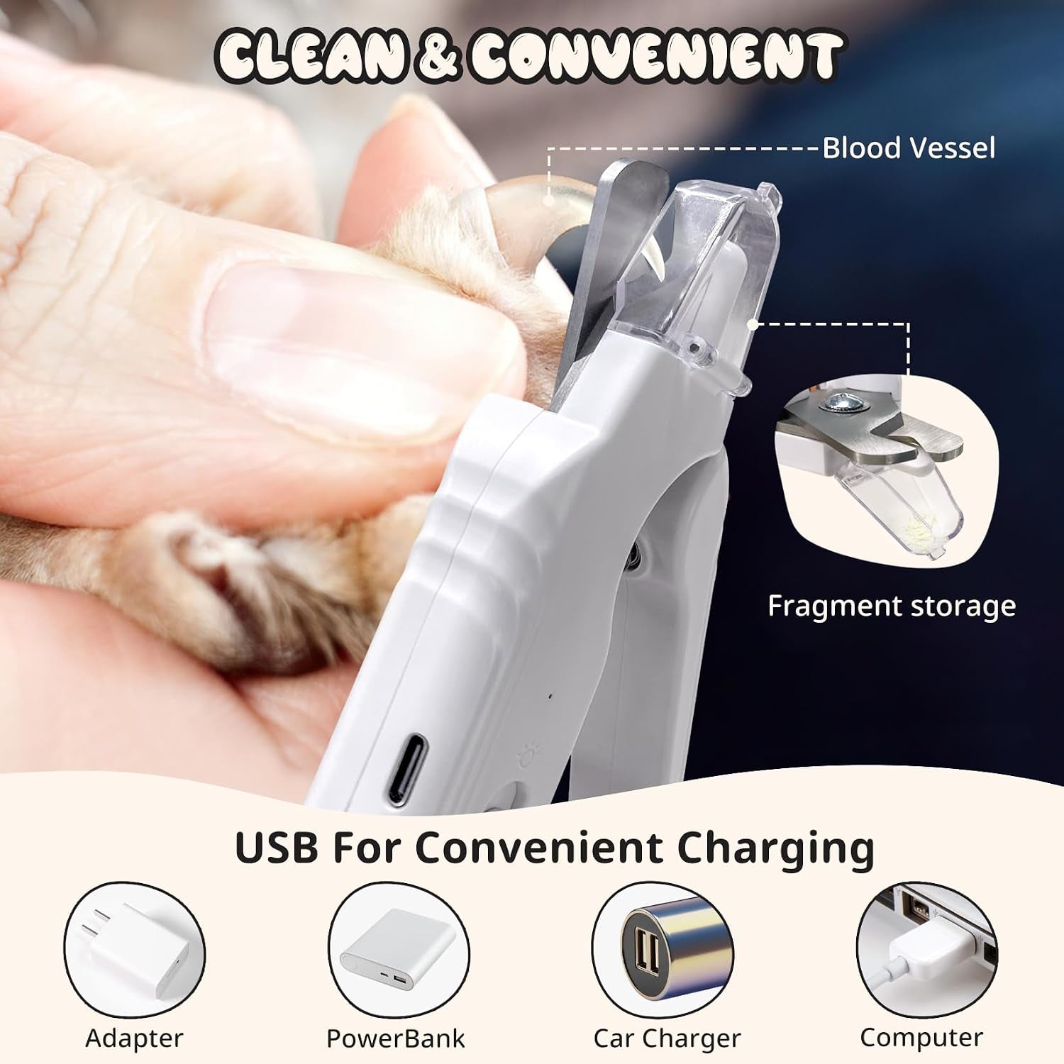 2-In-1 Dog Nail Trimmers & Dog Nail Grinder, Dog Nail Clippers with 2 LED Lights & Safety Guard, USB Rechargeable, Multiple Grinding Methods for Small, Medium, and Large Dogs & Cats (White)