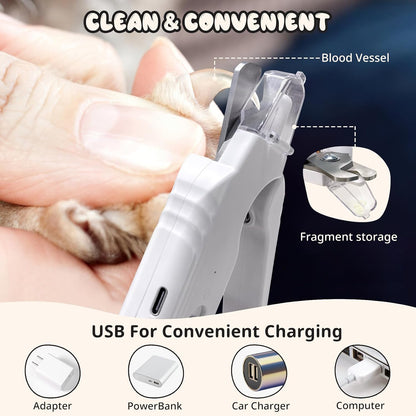 2-In-1 Dog Nail Trimmers & Dog Nail Grinder, Dog Nail Clippers with 2 LED Lights & Safety Guard, USB Rechargeable, Multiple Grinding Methods for Small, Medium, and Large Dogs & Cats (White)